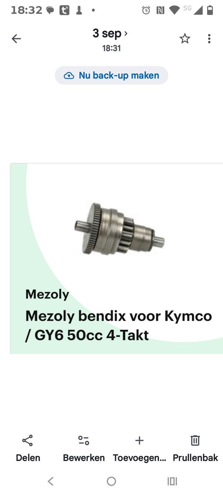 Mezoly Starter Bendix voor Kymco / GY6 50cc 4-Takt, Ophalen of Verzenden, Nieuw, Overige typen, Kymco