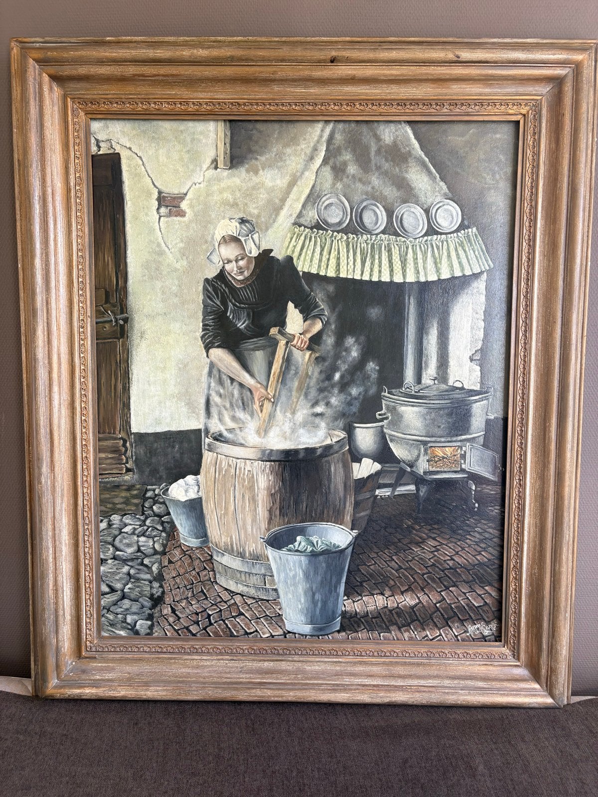 Olieverfschilderij: Wasvrouw, Ophalen of Verzenden