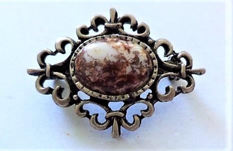 Prachtige vintage Schotse broche met mosagaat (7906-4882), Ophalen, Zo goed als nieuw, Overige materialen