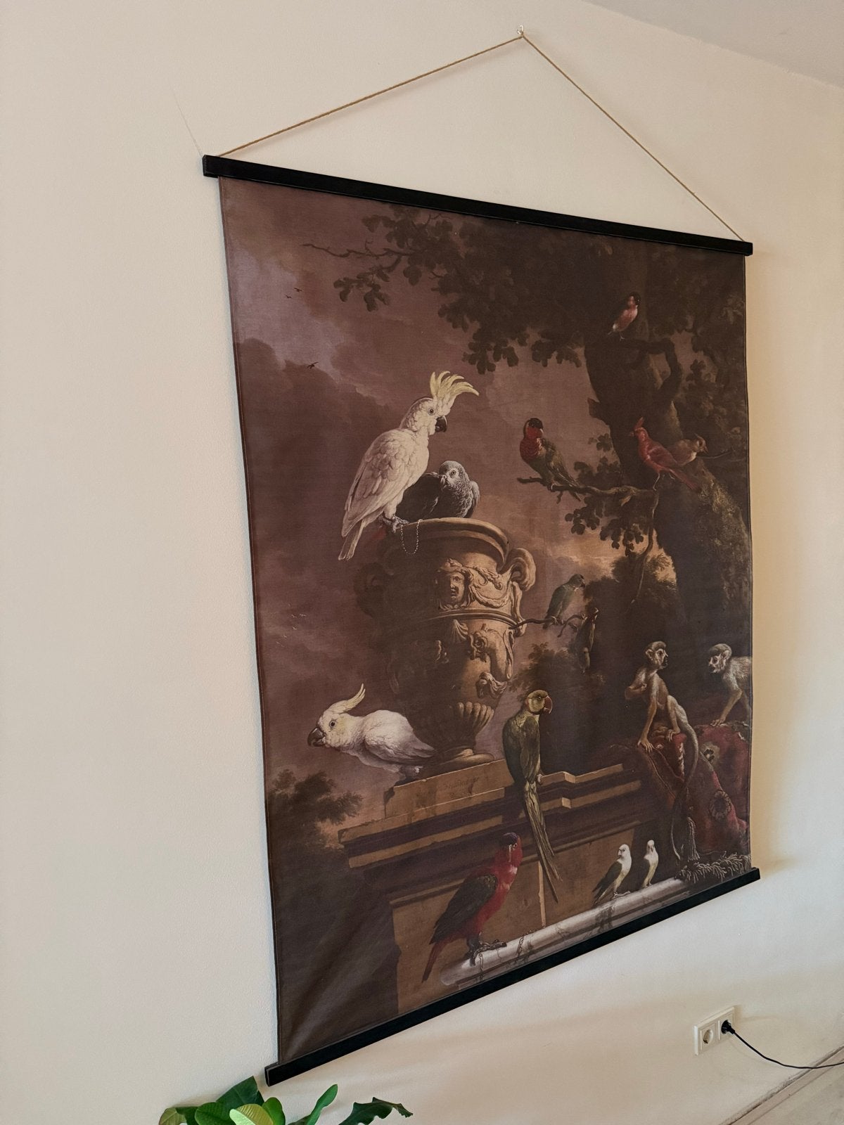 Wandkleed met exotische vogels en apen, Ophalen, Meerkleurig, 135 cm, Klassiek