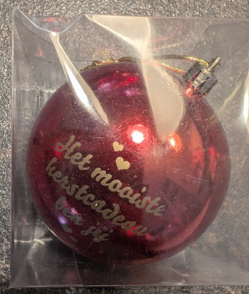 kerstballen rood met tekst, Diversen, Ophalen of Verzenden, Gebruikt