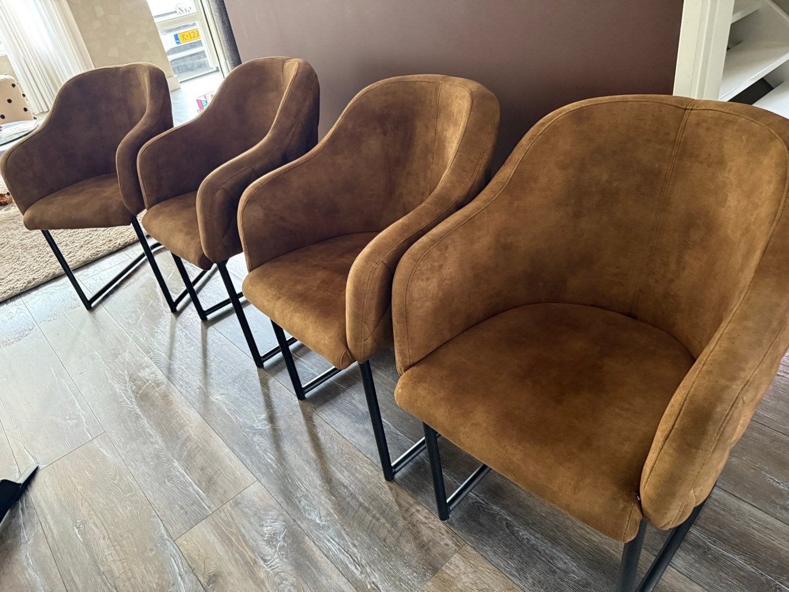 4 Eleonora eetkamerstoelen met armleuning - Cognac, Ophalen, Gebruikt, Bruin, Vier