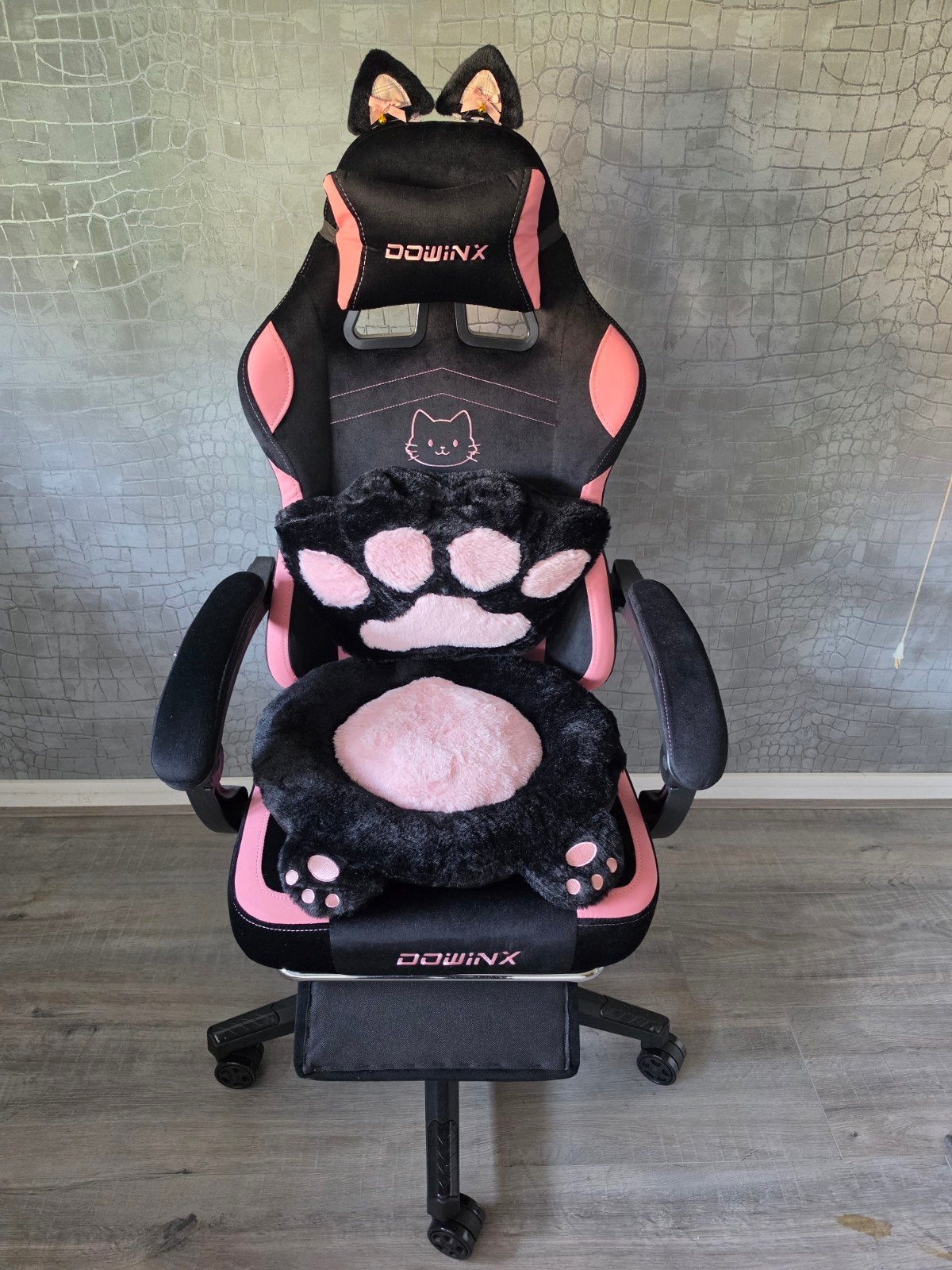 Gamestoel Kitty - Roze/Zwart Gaming Stoel met Kattenoren, Ophalen, Zo goed als nieuw, Roze, Gaming bureaustoel