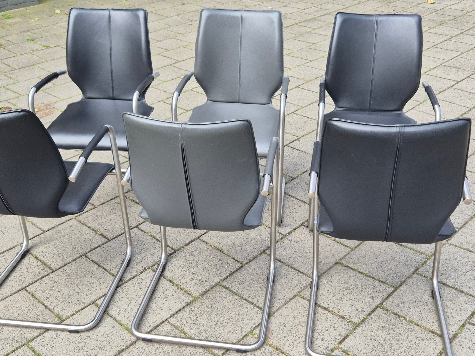6x Bree's New World Lunette design eetkamerstoelen Leder, Huis en Inrichting, Stoelen, Ophalen, Gebruikt, Zwart, Zuiver bert plantagie rolf benz stijl