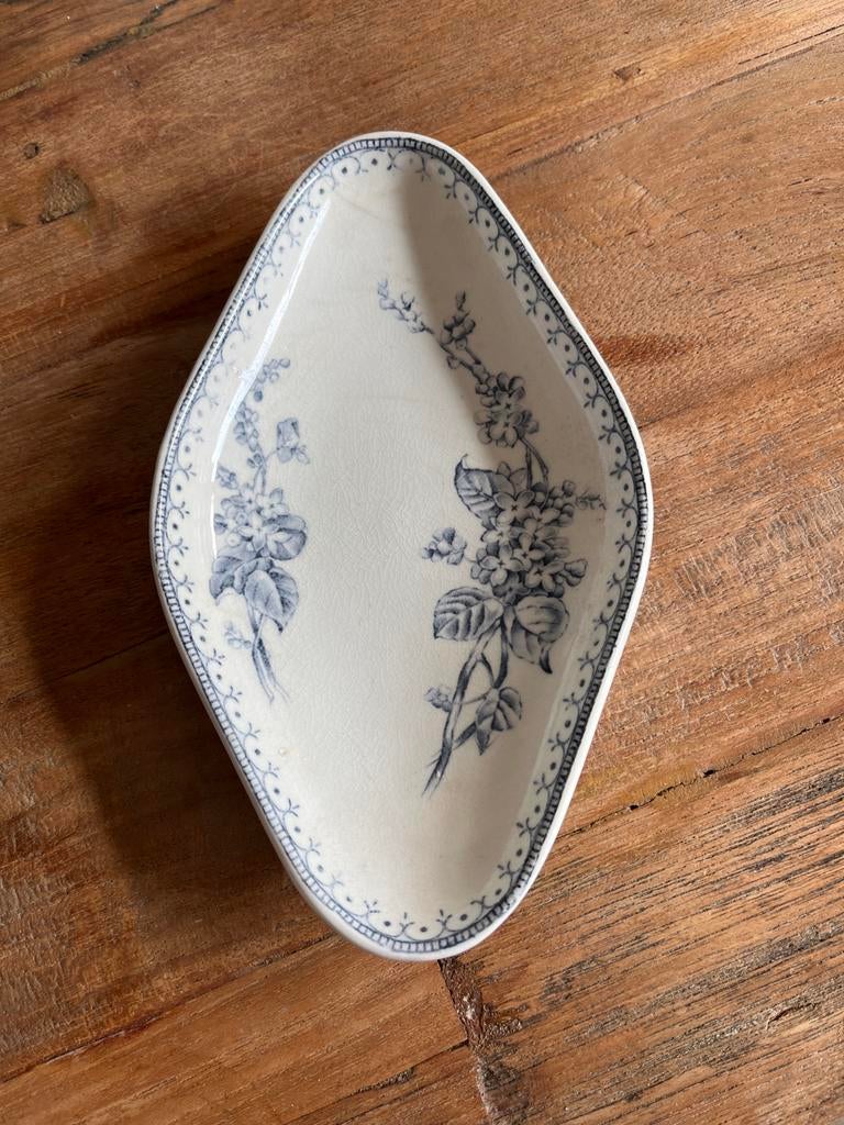 Antiek Meibloem schaaltje met blauw bloemmotief, Ophalen of Verzenden