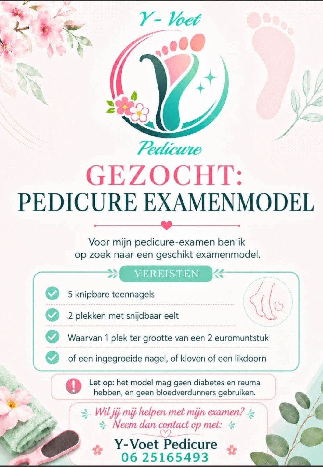Examenmodel pedicure gezocht, 33 - 40 uur, Overige vormen
