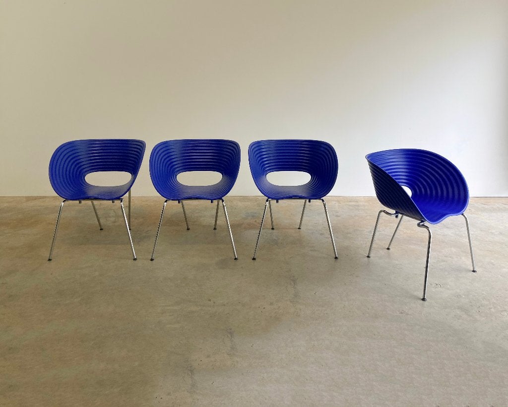 4x Vitra Tom Vac stoel blauw door Ron Arad, Huis en Inrichting, Molenakkerstraat 10b, Modern Design, Blauw, Ophalen of Verzenden