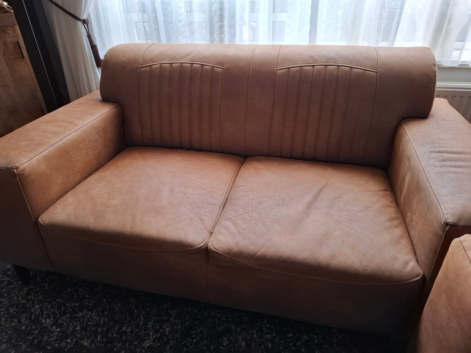 Bankstel 2 keer een 2 zits van leer cognac kleur, Huis en Inrichting, Banken | Bankstellen, Ophalen of Verzenden, Zo goed als nieuw