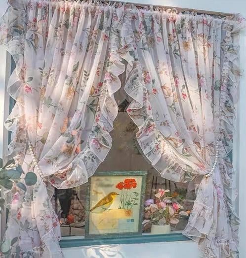 Nostalgische gebloemde vitrage., Ophalen, Nostalgie., Gebruikt, 150 tot 200 cm
