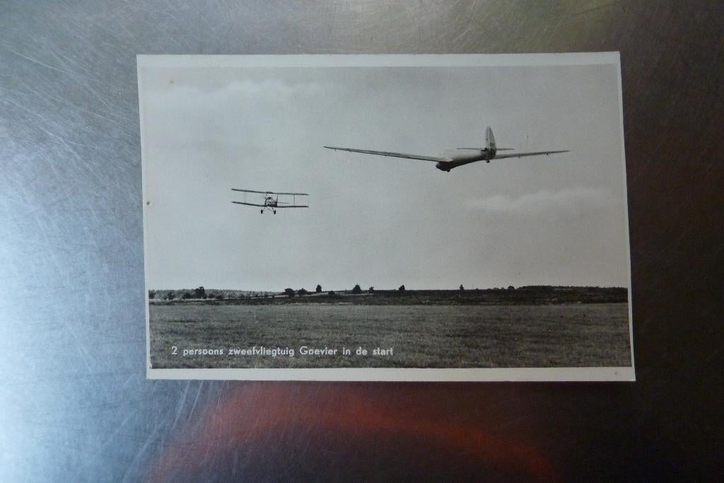 2 persoons zweefvliegtuig Goevier in de start (Terlet), Ophalen of Verzenden, 1940 tot 1960, Ongelopen, Gelderland