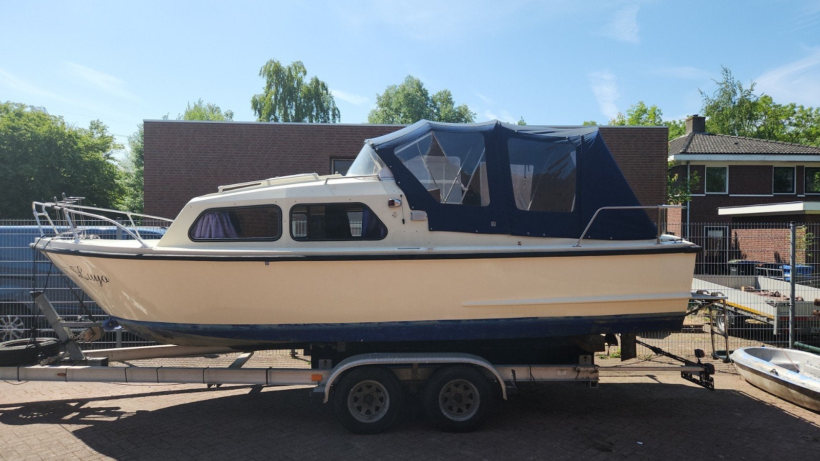 Waterland 7 meter met boegschroef  en trailer., Gebruikt, Waterland, Boegschroef, Polyester