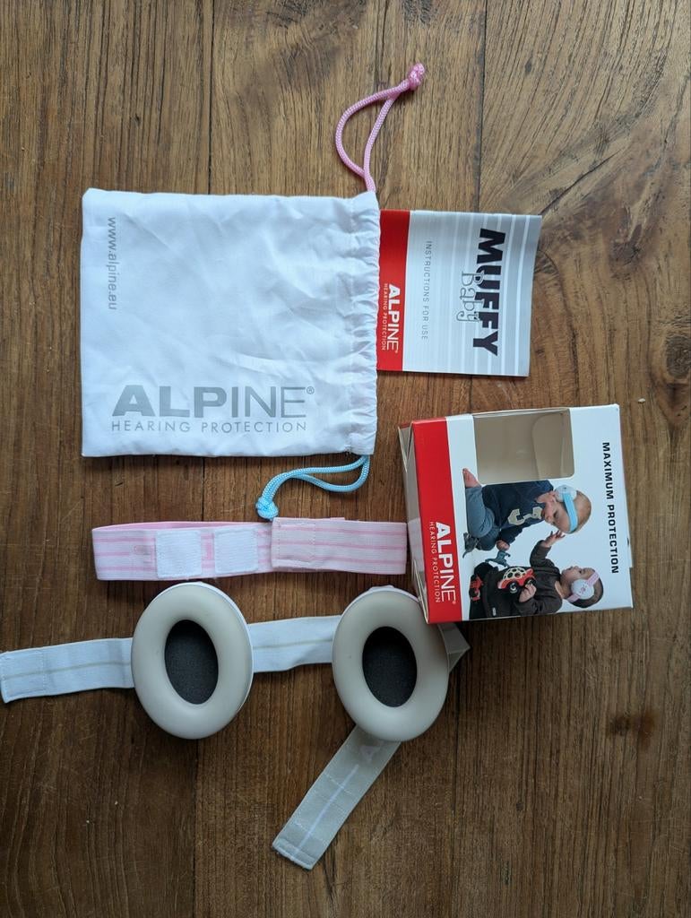 Alpine Muffy Baby gehoorbescherming met 2 hoofdbanden, Kinderen en Baby's, Kinderspulletjes, Ophalen of Verzenden, Gebruikt