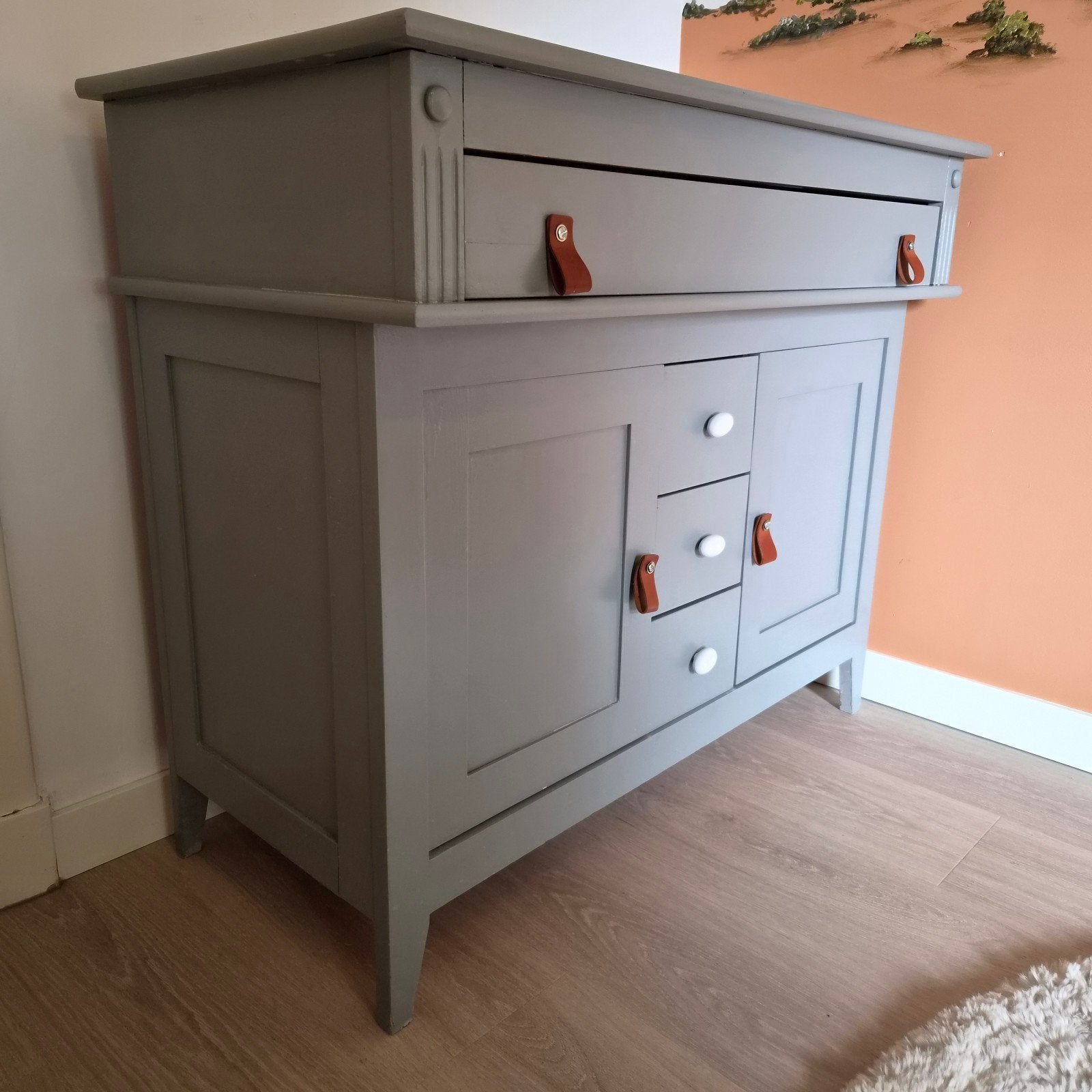 Vintage Commode met bijhorend schapje - Grijs, Ophalen, Gebruikt, 50 tot 70 cm, 75 tot 100 cm