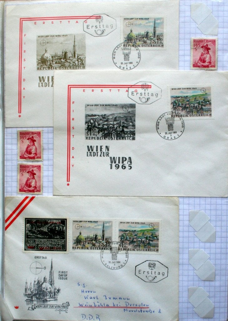 Oostenrijk map met vnl. FDC's 60-tiger jaren, Ophalen of Verzenden, Envelop