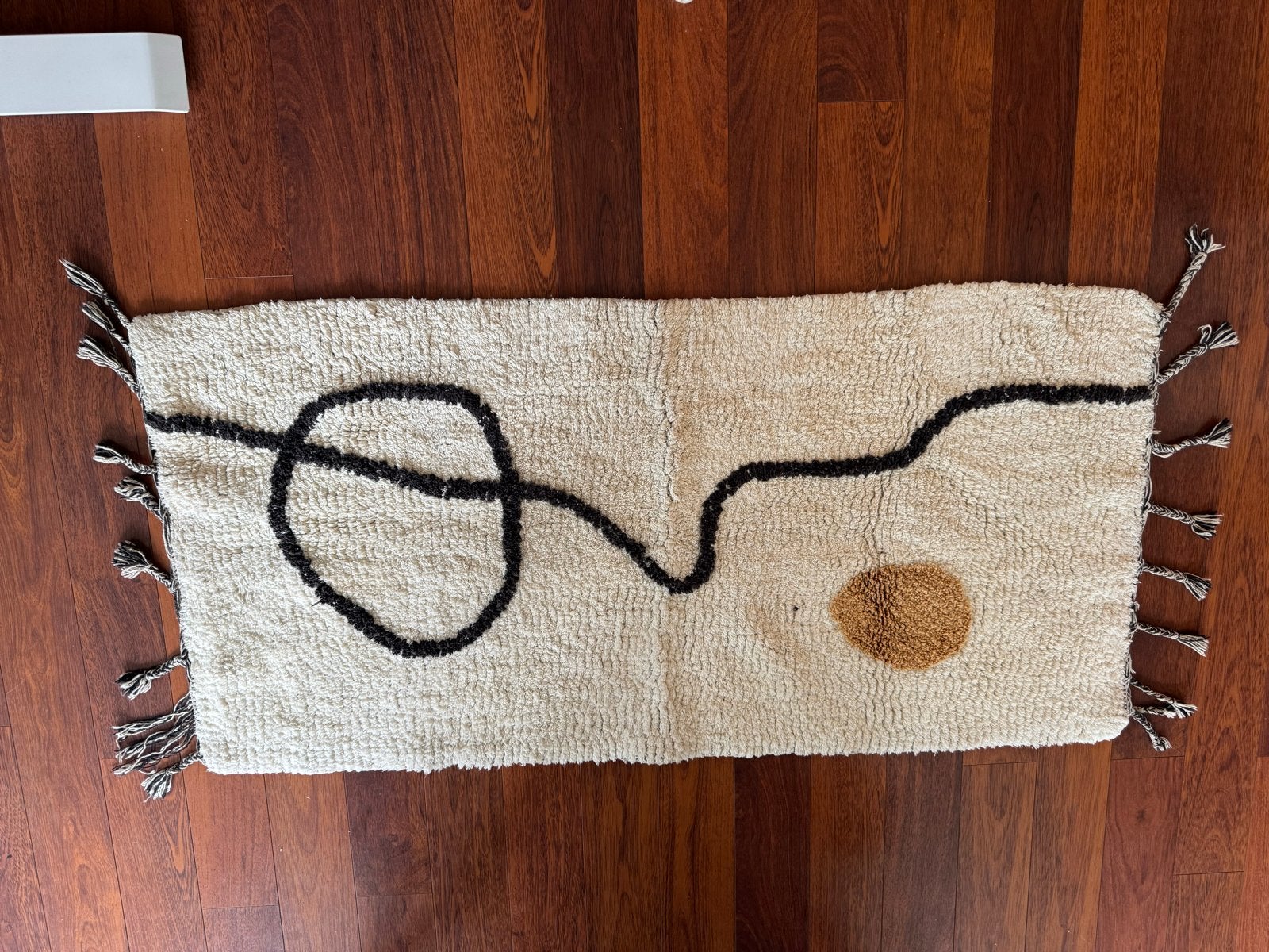 Handgeweven vloerkleedje, off-white met abstract patroon, 100 tot 150 cm, Wit, Zo goed als nieuw, Rechthoekig