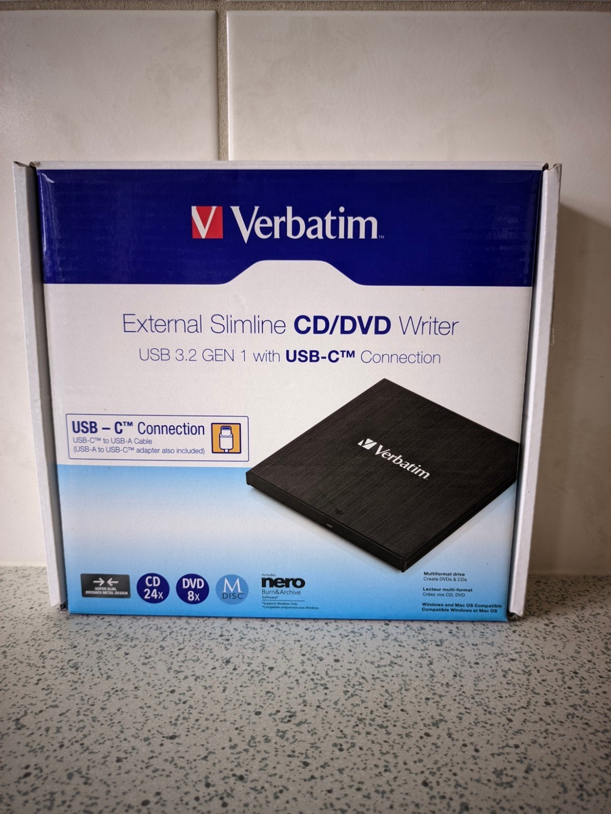 Verbatim Externe Slimline CD/DVD Writer USB-C, Computers en Software, Cd, Nieuw, Extern, MacOS