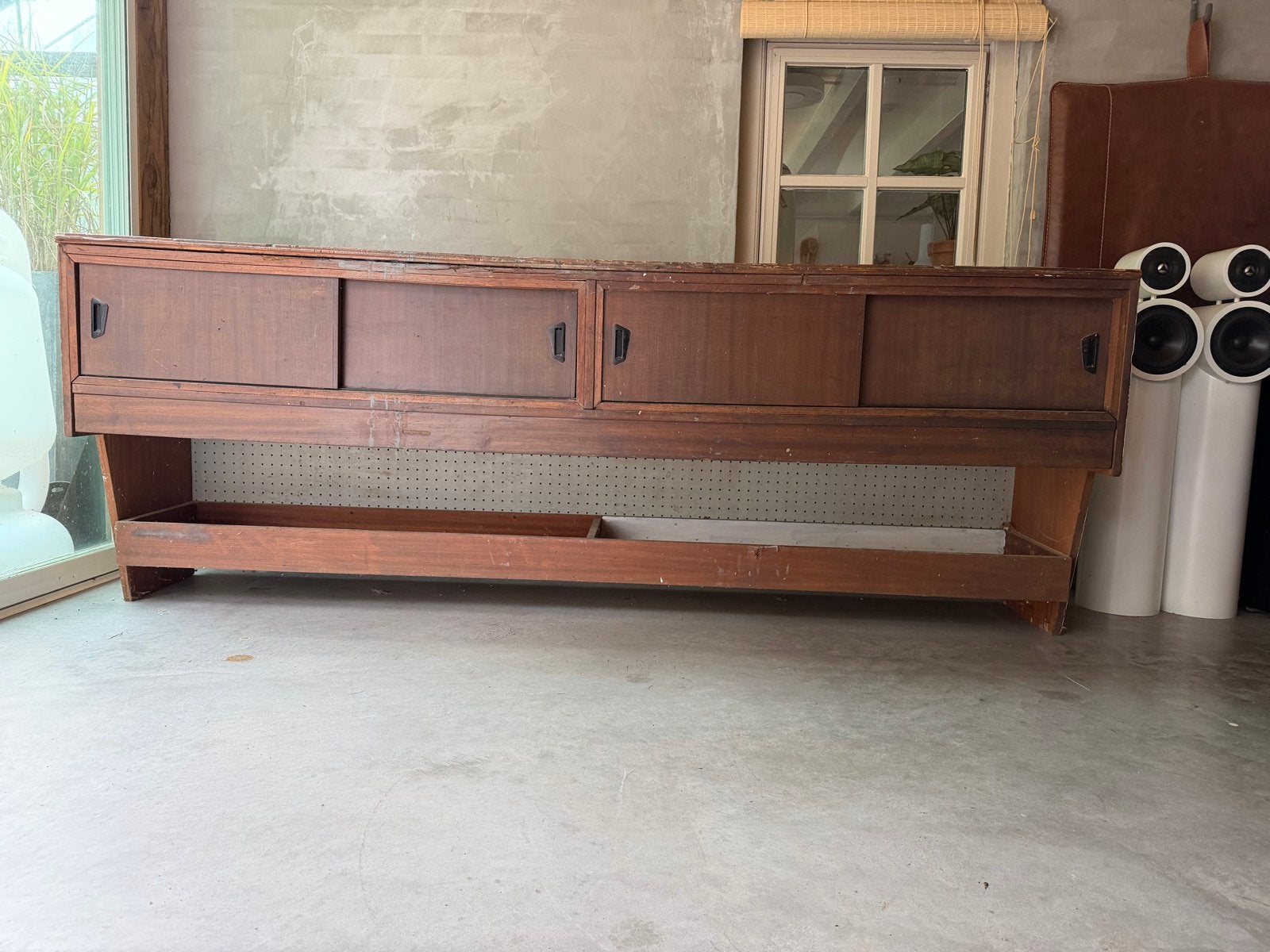 Vintage Werkbank met Schuifdeuren - 221x50x82 cm, Ophalen, Gebruikt, 170 cm of meer