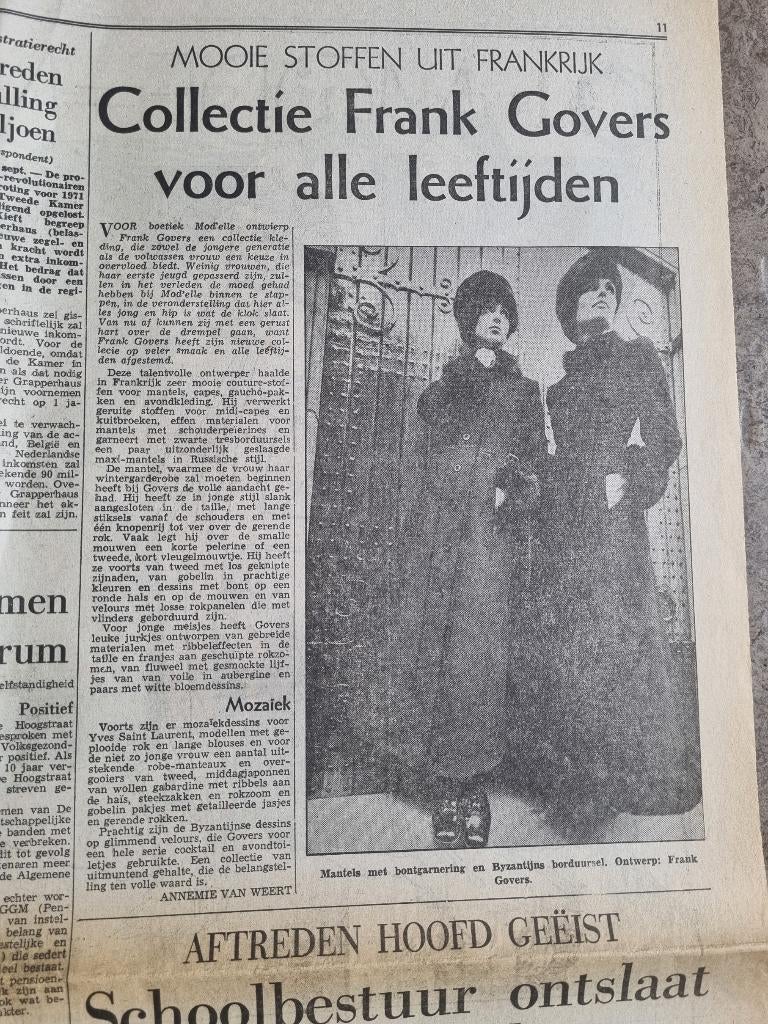 MODE Nieuwe collectie Frank Govers (1970), Ophalen of Verzenden, 1960 tot 1980, Knipsel(s)