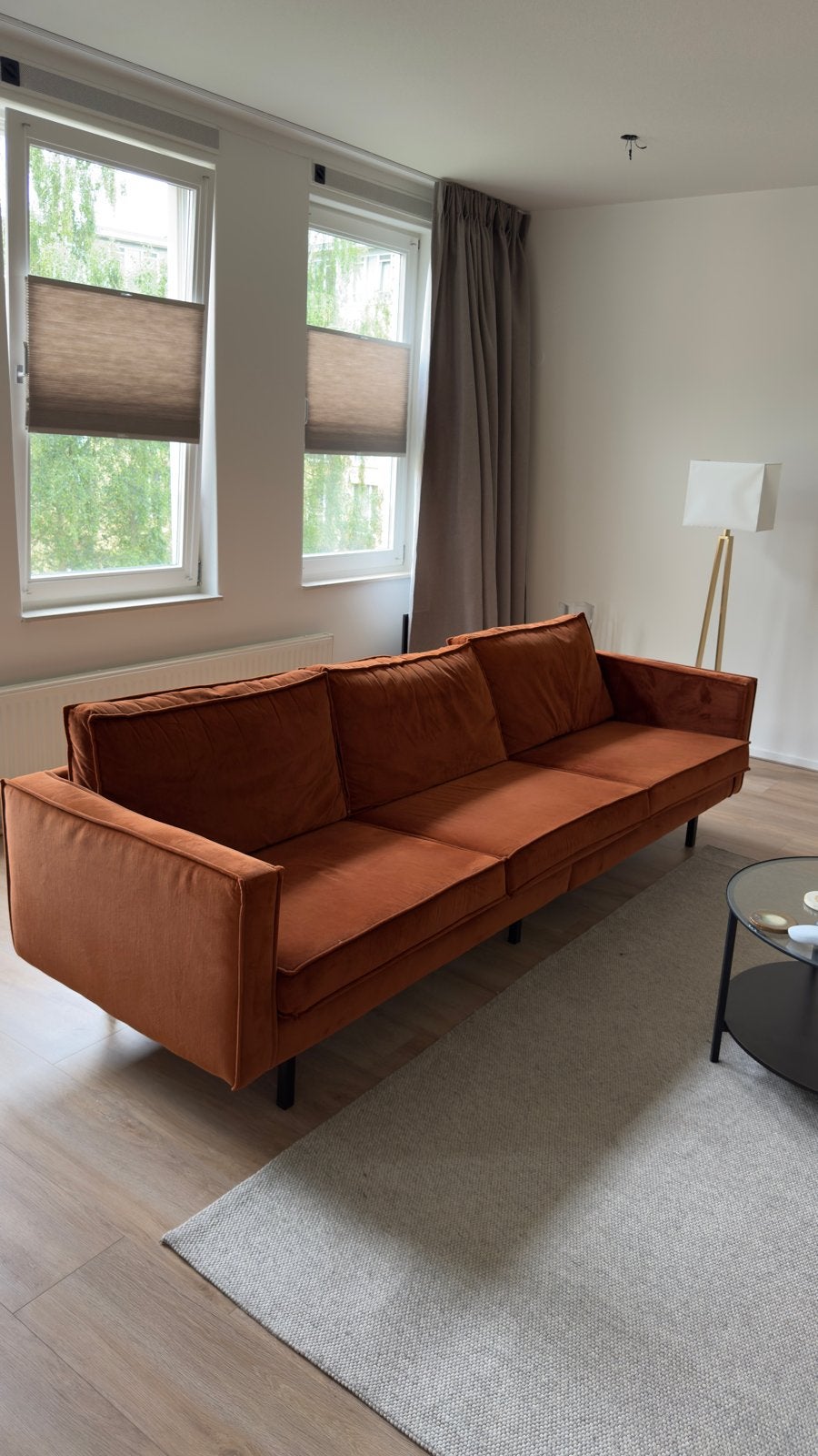 NOUS Living Verona 4-zitsbank - Koper/Brons Velours, Ophalen, 250 tot 300 cm, 75 tot 100 cm, Zo goed als nieuw