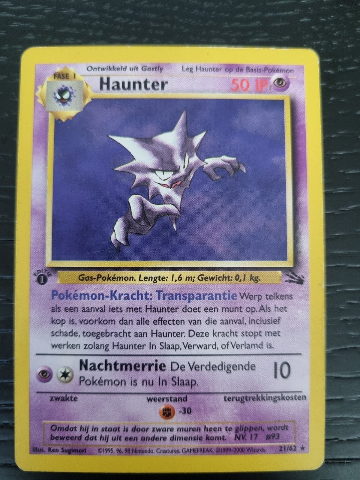 haunter 21/62 fossil NL 1e editie , rare * € 16, Ophalen of Verzenden, Zo goed als nieuw, Losse kaart