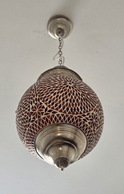 Oosterse hanglamp rood mozaiek E14-E27 LED, Ophalen, Oosterse rood mozaiek, Zo goed als nieuw, Glas
