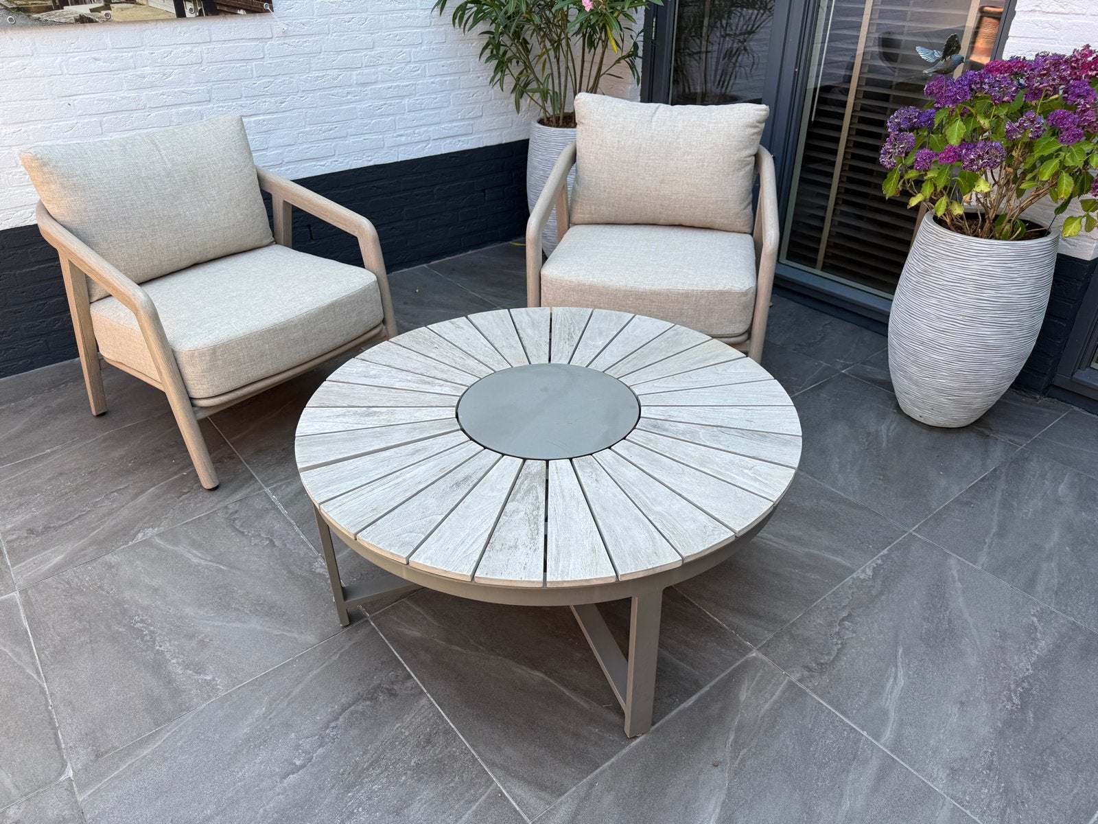 4 Seasons Outdoor salontafel uitschuifbaar 105x45/60cm 4SO, Tuin en Terras, Tuintafels, Ophalen, Zo goed als nieuw, Rond, Aluminium
