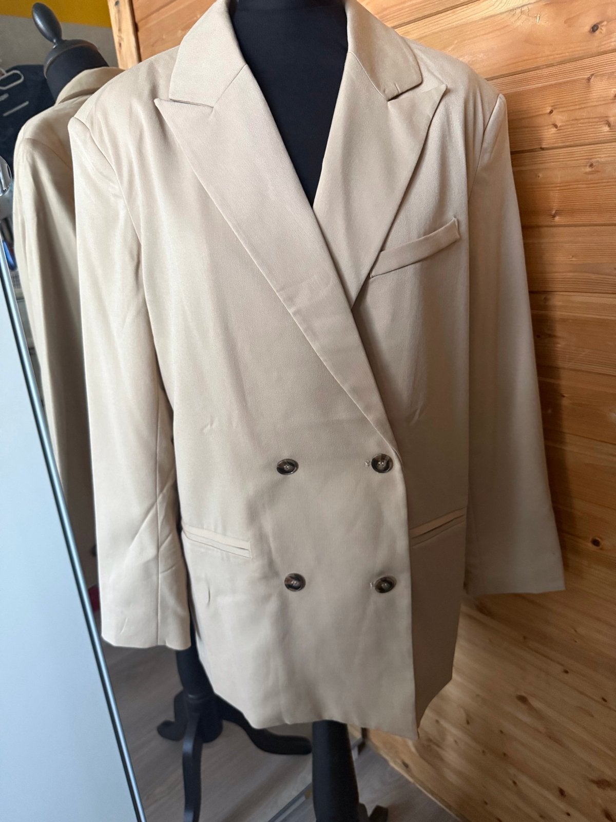 H&M Beige Double-Breasted oversized Blazer - Maat S nieuw, Beige, Nieuw, Ophalen of Verzenden, Jasje