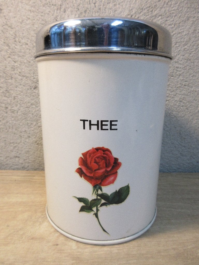 Vintage Brabantia thee blik met roos, Verzamelen, Blikken, Ophalen of Verzenden, Gebruikt, Thee
