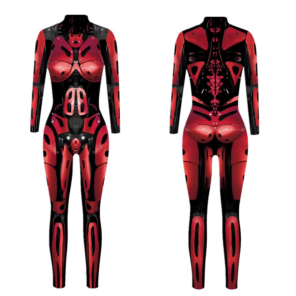 Dames catsuit 15 bodysuit rood zwart robot sexy jumpsuit, Verzenden, Nieuw, Maat 46/48 (XL) of groter, Overige thema's
