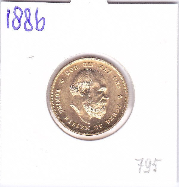 Schaars mooi gouden tientje 1886 Willem 3 voor 795 euro, Koning Willem III, Losse munt, 10 gulden, Goud