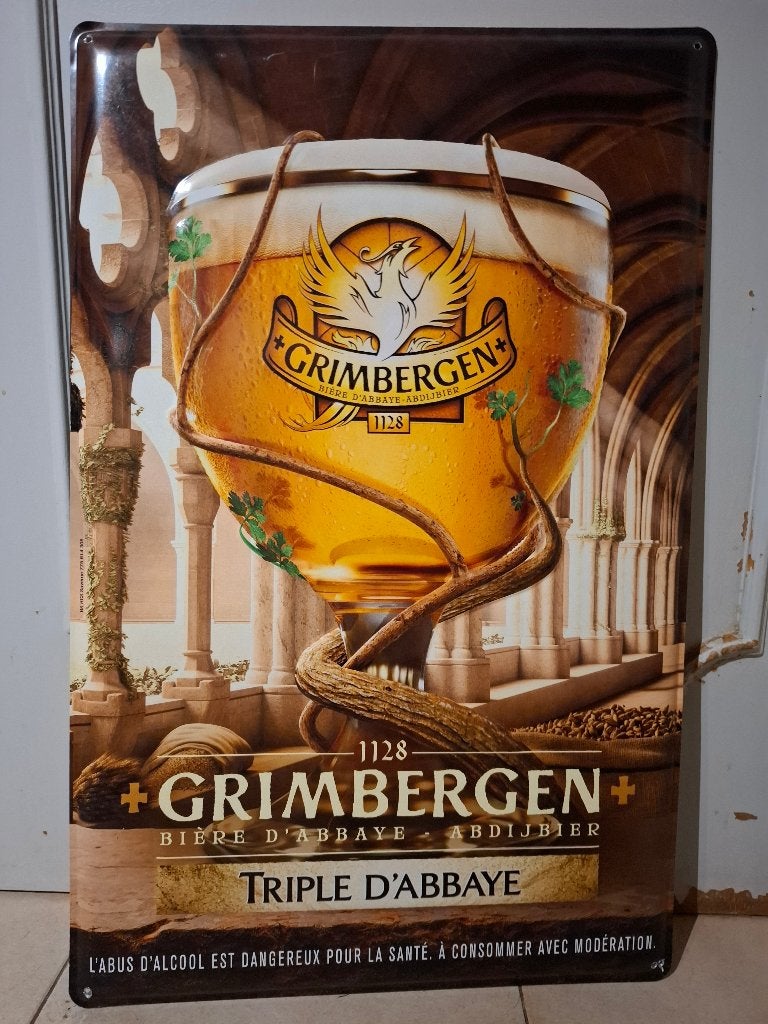 Groot reclamebord Grimbergen bier (60 x 40 cm), Ophalen of Verzenden, Nieuw, Reclamebord, Plaat of Schild, Overige merken