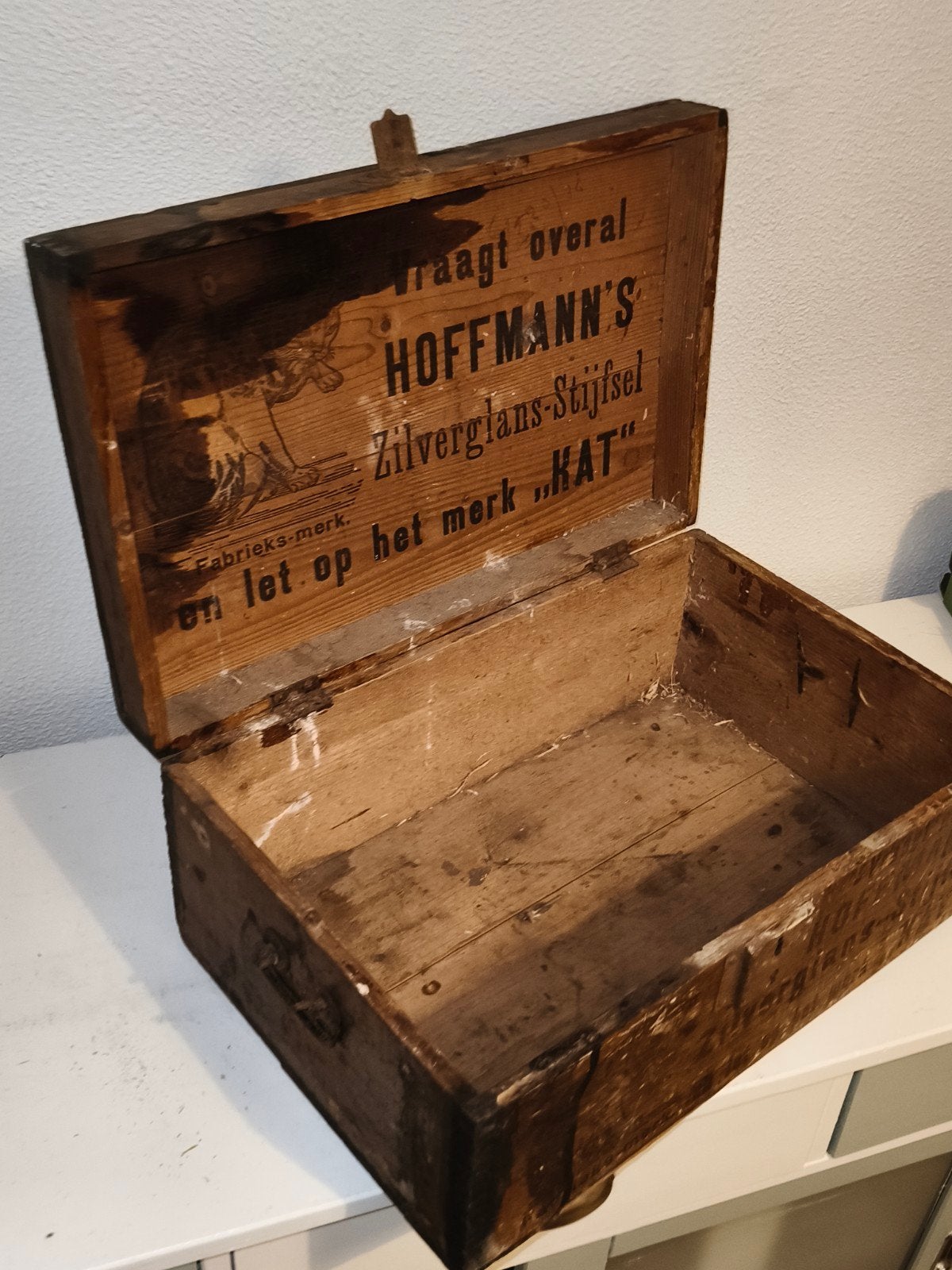 Antieke houten kist Hoffmann's Zilverglans-Stijfsel, Ophalen of Verzenden