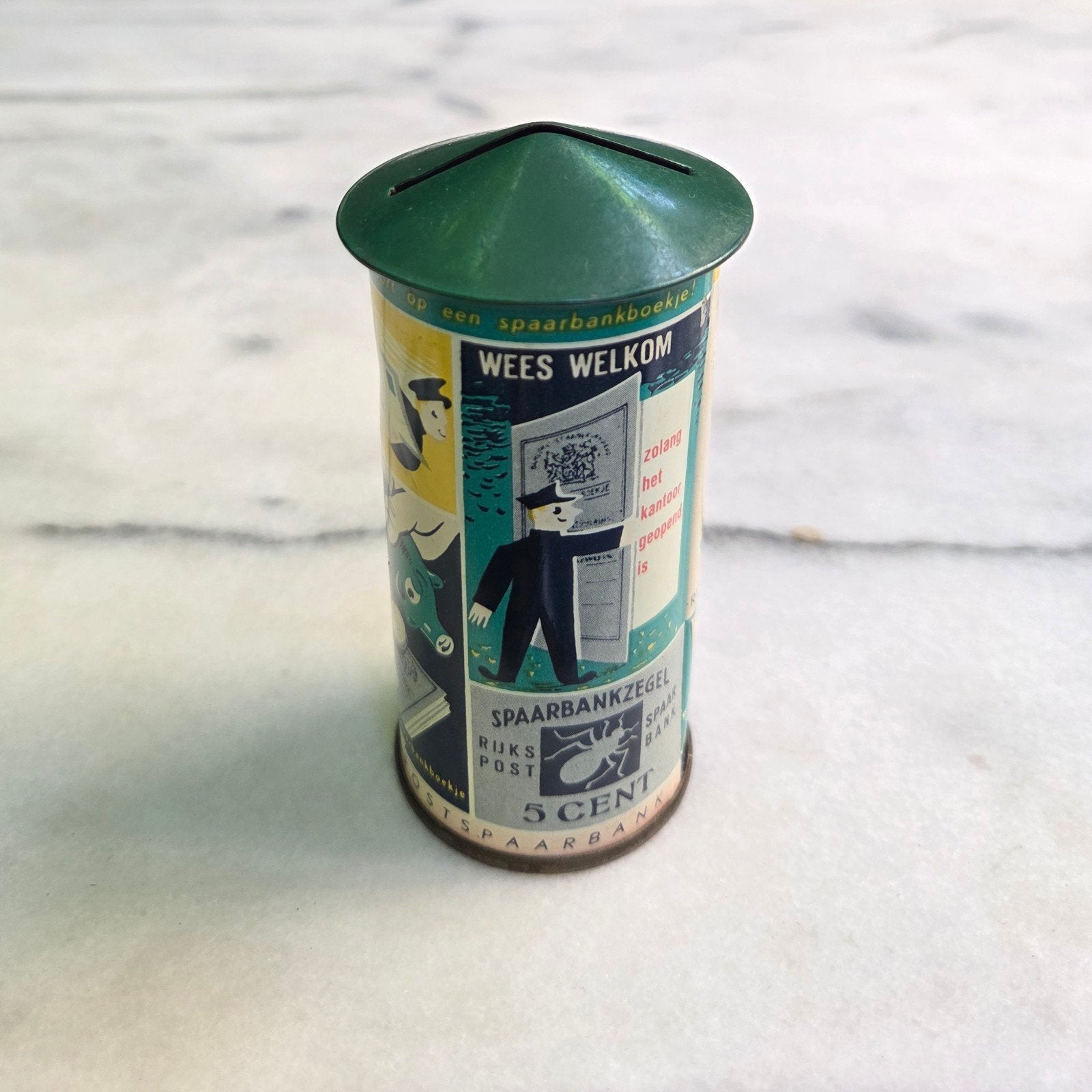 Vintage reclamezuil van de Rijkspostspaarbank spaarpot, Ophalen of Verzenden, Gebruikt