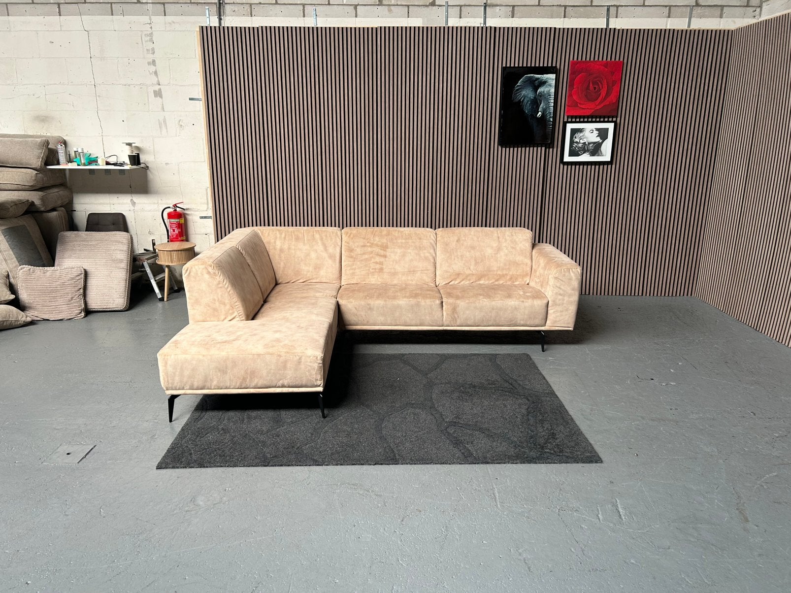GRATIS LEVERING Velvet Hoekbank Beige 280X215 GEREINIGD