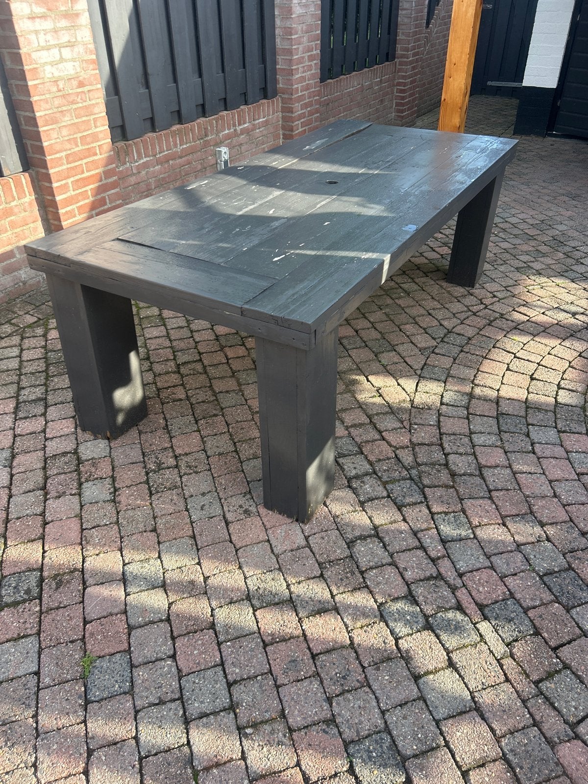 Robuuste houten tuintafel - opknapper, Tuin en Terras, Ophalen, Gebruikt, Rechthoekig, Hout