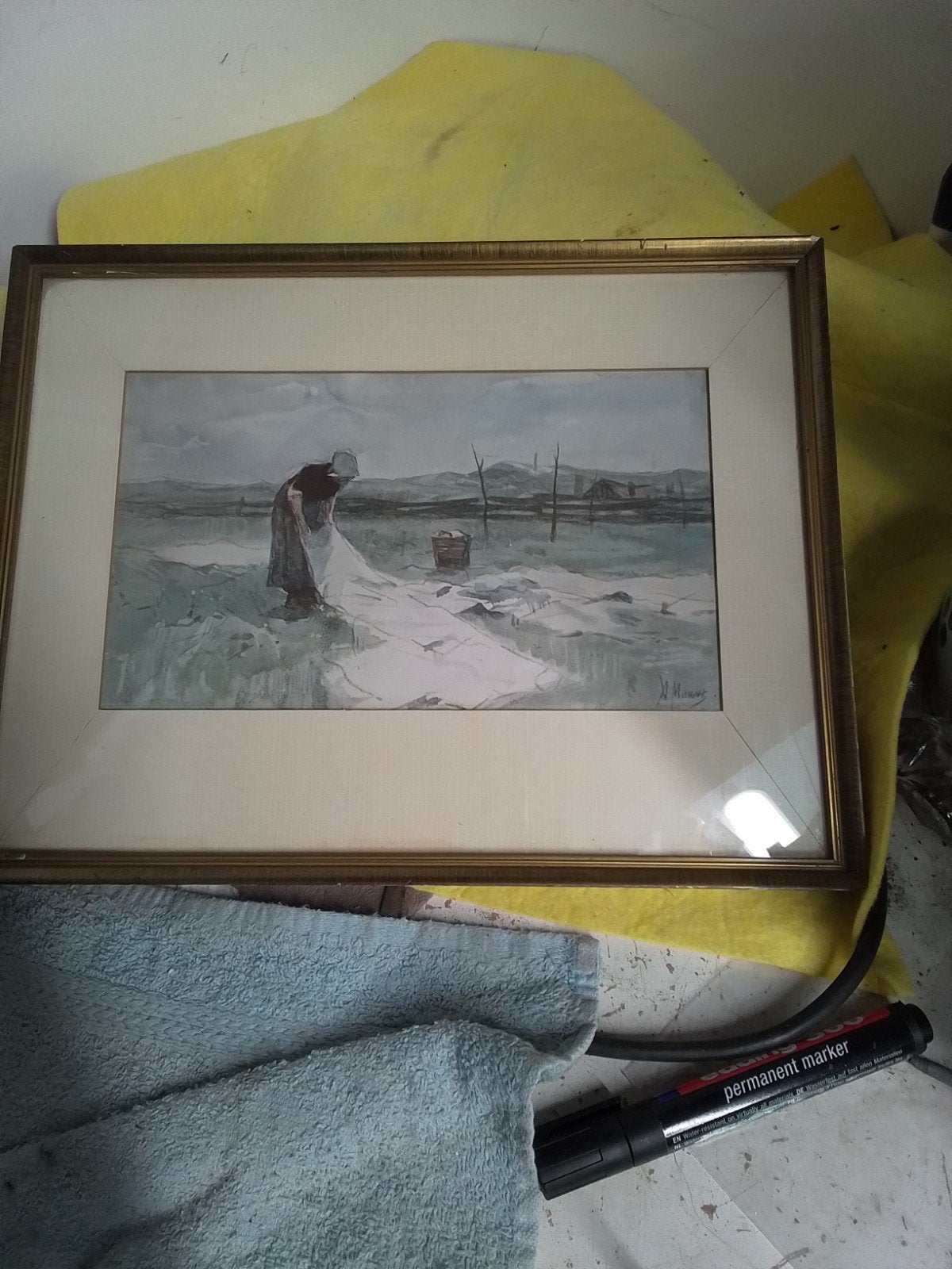 15900) mooie afdruk  oude aquarel  Anton Mauve Het bleken va, Ophalen of Verzenden