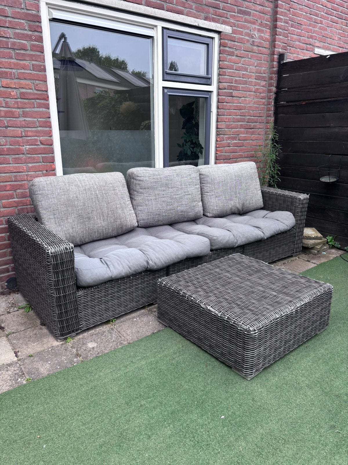nette gebruikte wicker loungeset voor tuin of terras, Ophalen, Zo goed als nieuw, Wicker, Hocker