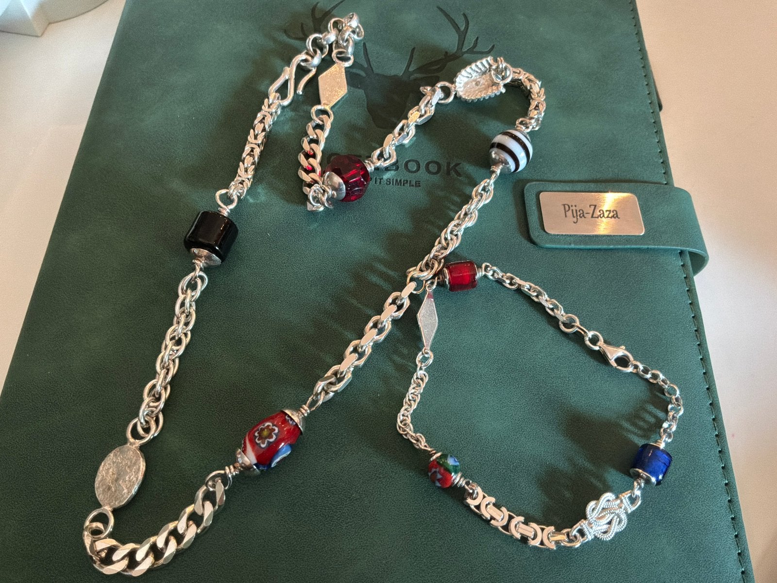 Vintage zilveren set Ala Kondre ketting armband 925 AG, Met hanger, Verzenden, Zo goed als nieuw, Zilver