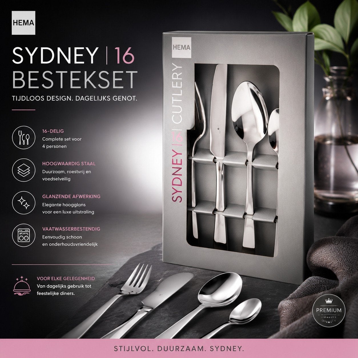 Hema Sydney 16-delig bestekset - Nieuw in doos geseald, Ophalen, Los bestek, Nieuw, Rvs of Chroom