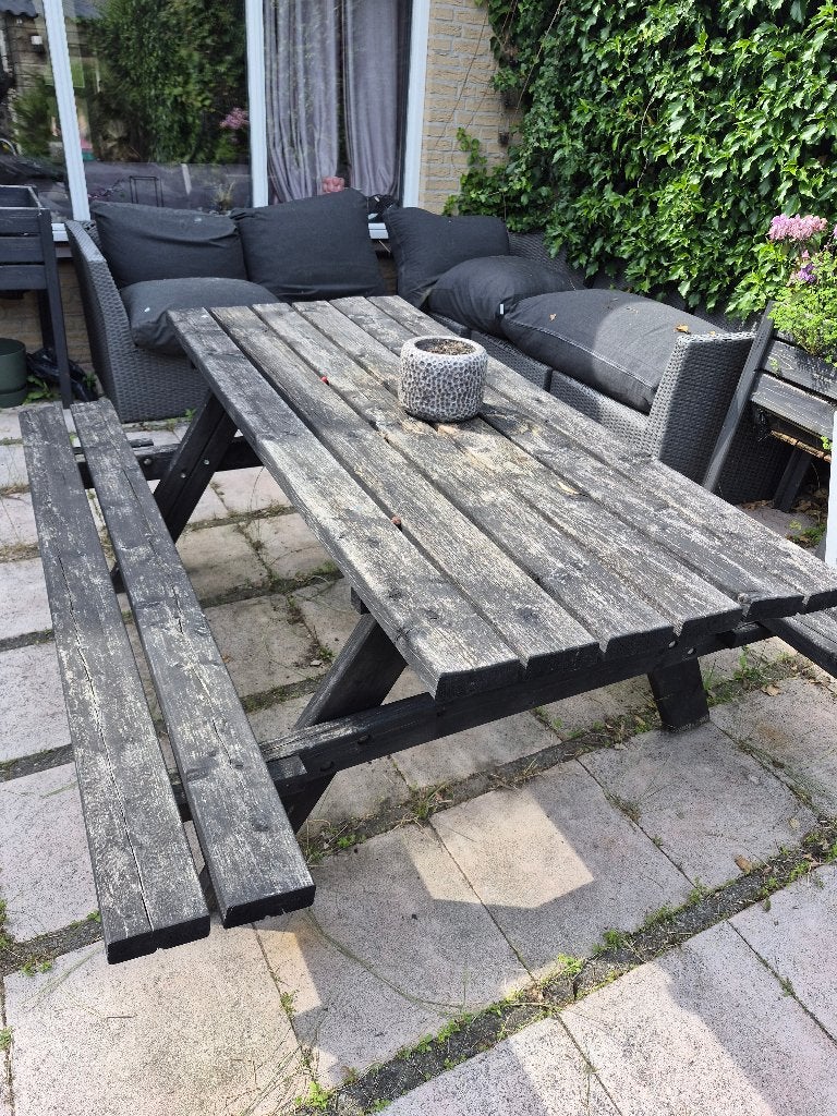 Picknicktafel zwart, Ophalen, Gebruikt, Inklapbaar, Rechthoekig