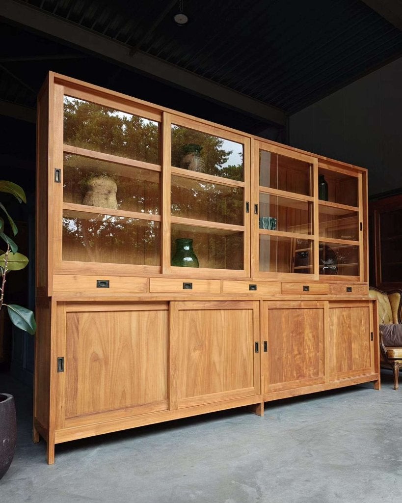 Grote schoolkast gemaak van teakhout - 300cm breed #0849, Gebruikt, -, 200 cm of meer, -
