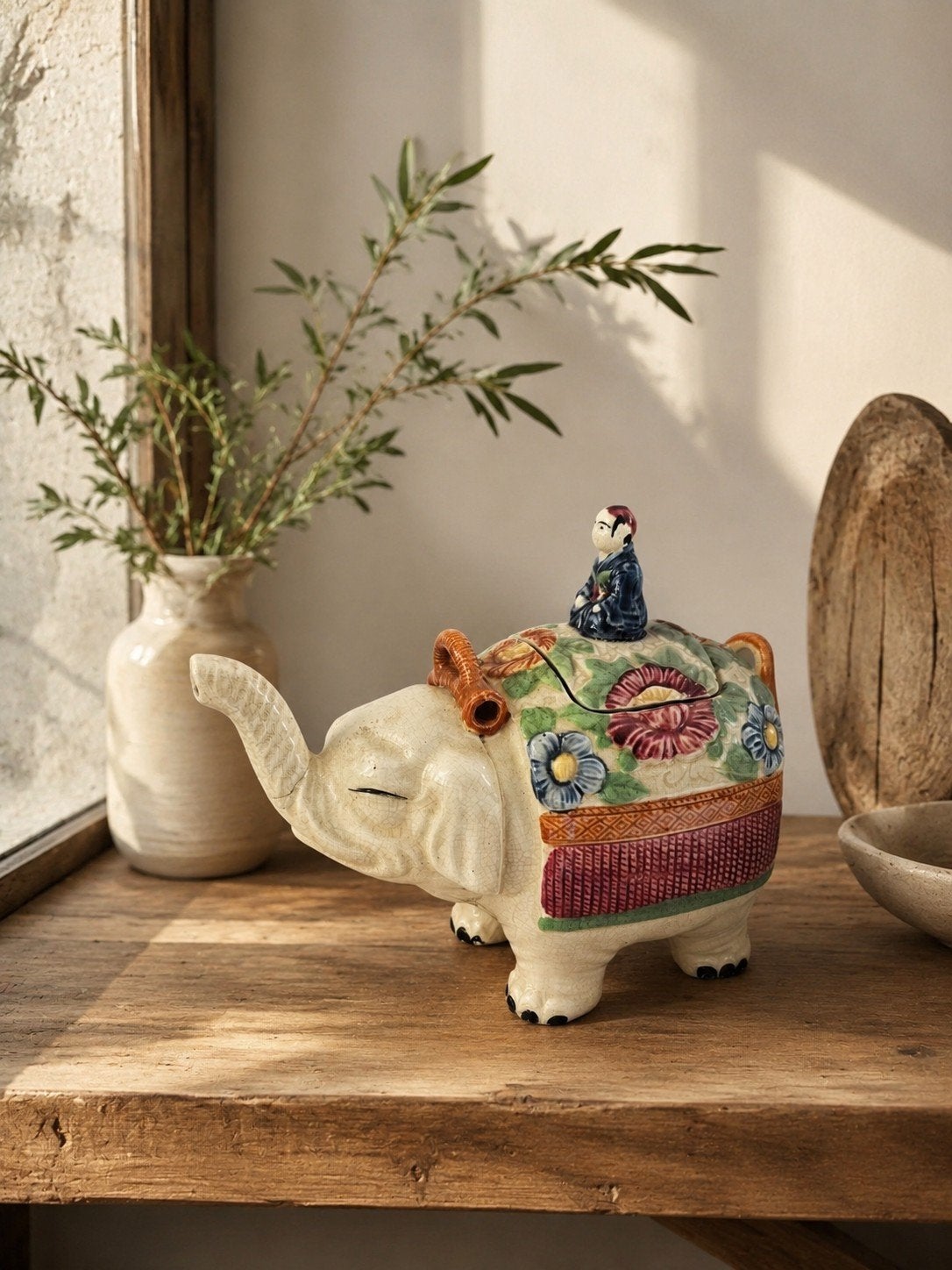 Vintage Oosterse olifant theepot met mannetje op de rug, Ophalen of Verzenden