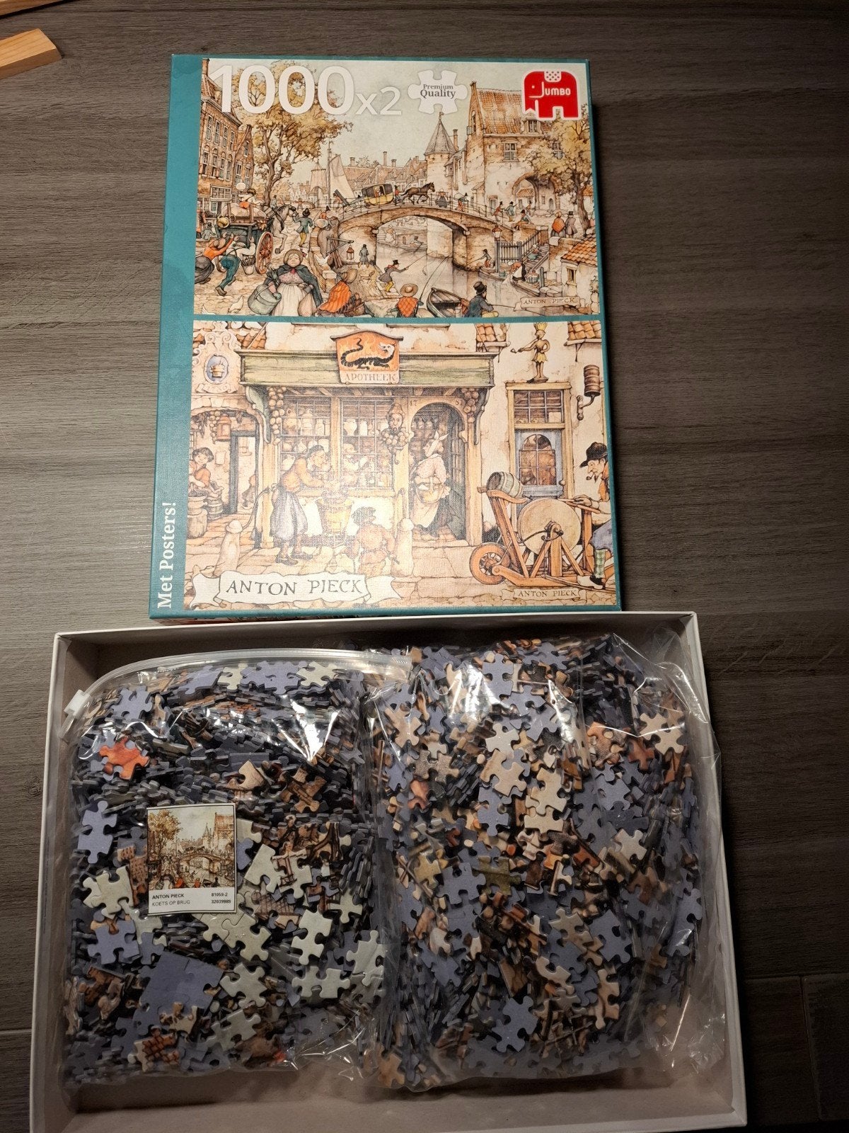 Anton Pieck puzzels 2 x1000 in 1 doos, Ophalen, 500 t/m 1500 stukjes, Zo goed als nieuw