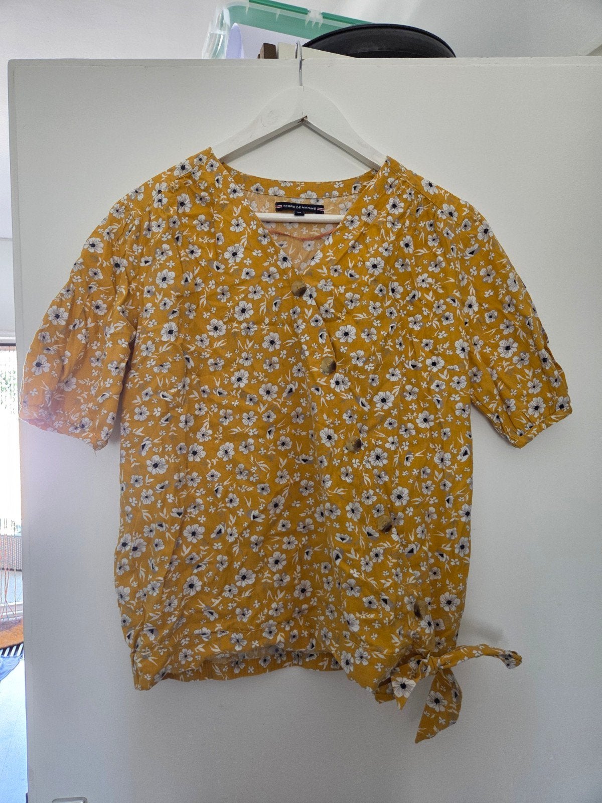 Terre de Marins Gele Bloemenblouse Maat 38, Kleding | Dames, T-shirts, Maat 38/40 (M), Geel, Ophalen of Verzenden, Zo goed als nieuw
