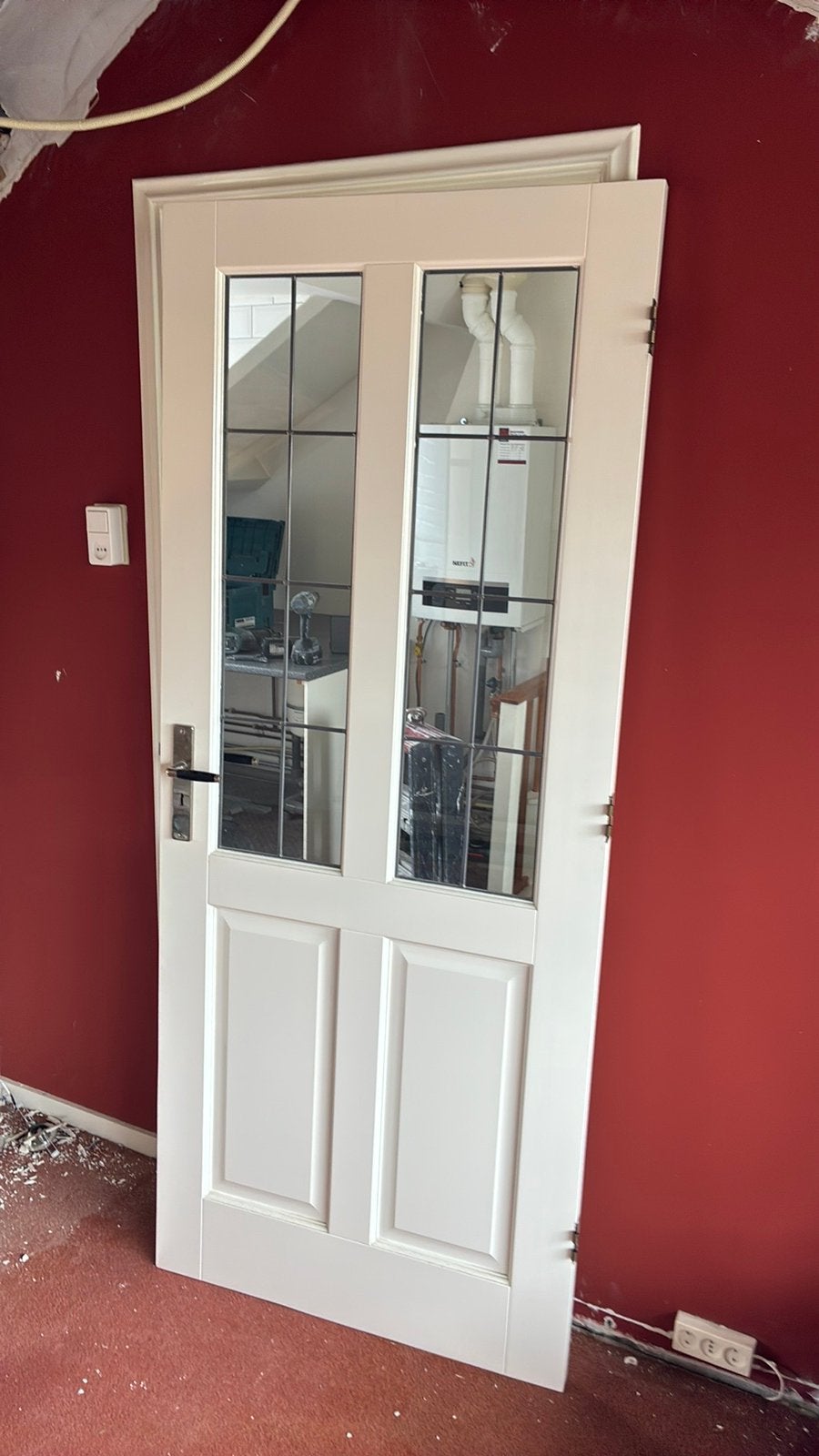 Hardhouten binnendeur met glas in lood, Ophalen, Binnendeur, 200 tot 215 cm, Glas