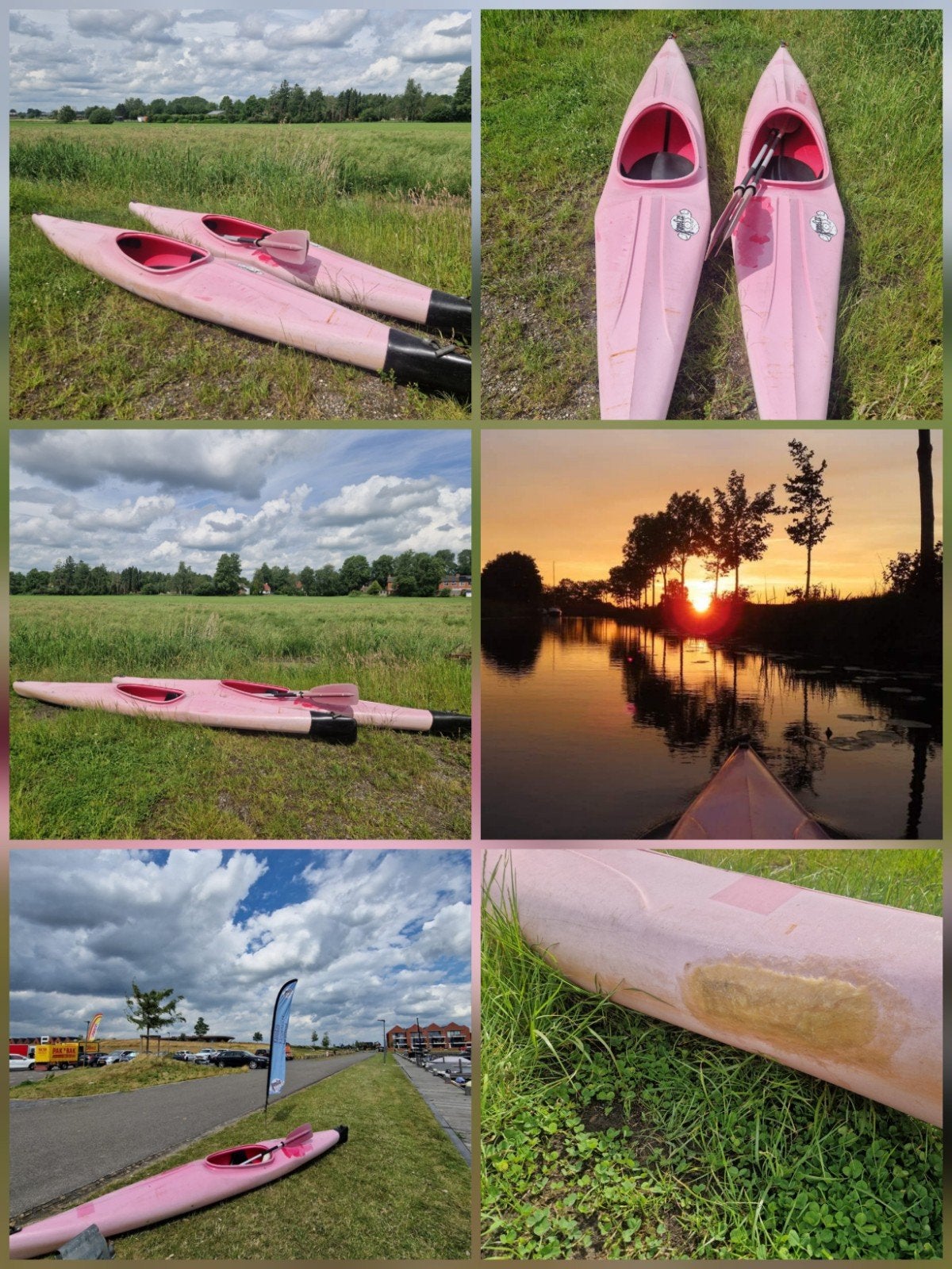 Twee roze kajaks met peddels - Ideaal voor beginners, Watersport en Boten, Ophalen, Gebruikt, 1-persoons