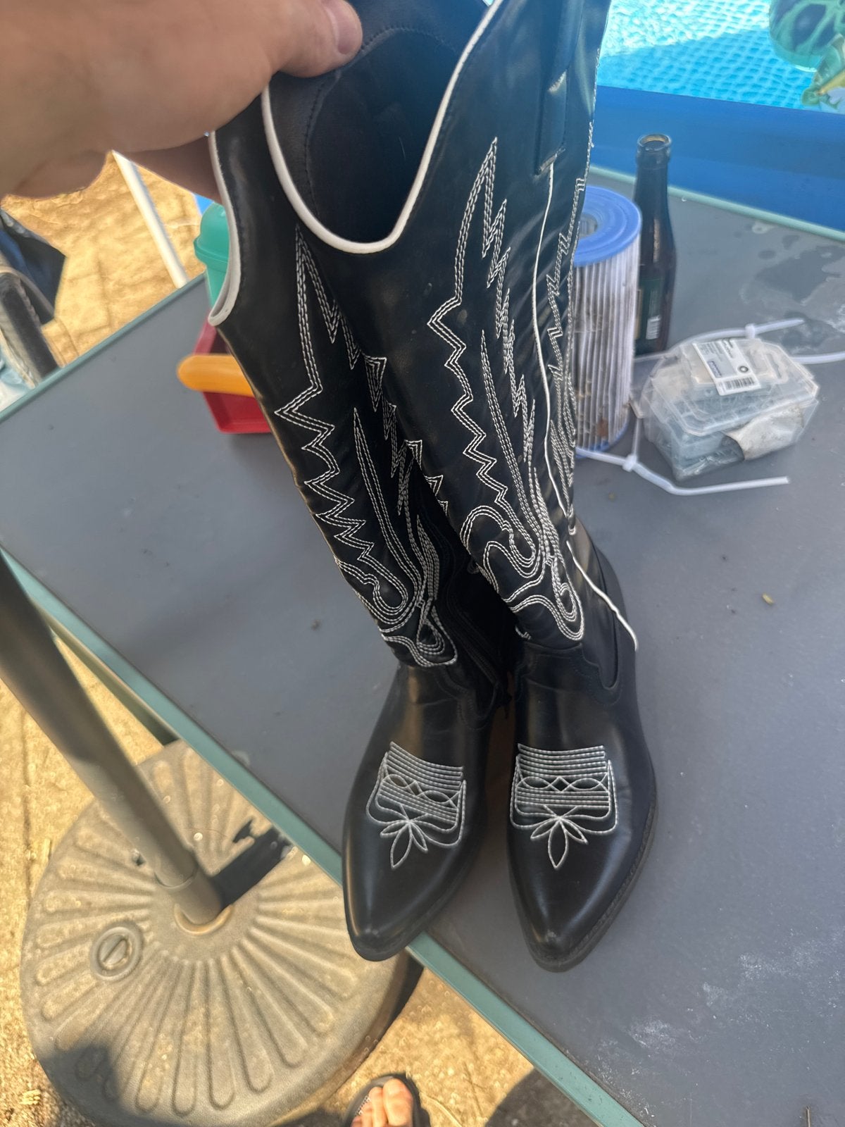 Zwarte cowboylaarzen met witte stiksels - Maat 40, Ophalen of Verzenden, Gedragen, Zwart, Lage of Enkellaarzen