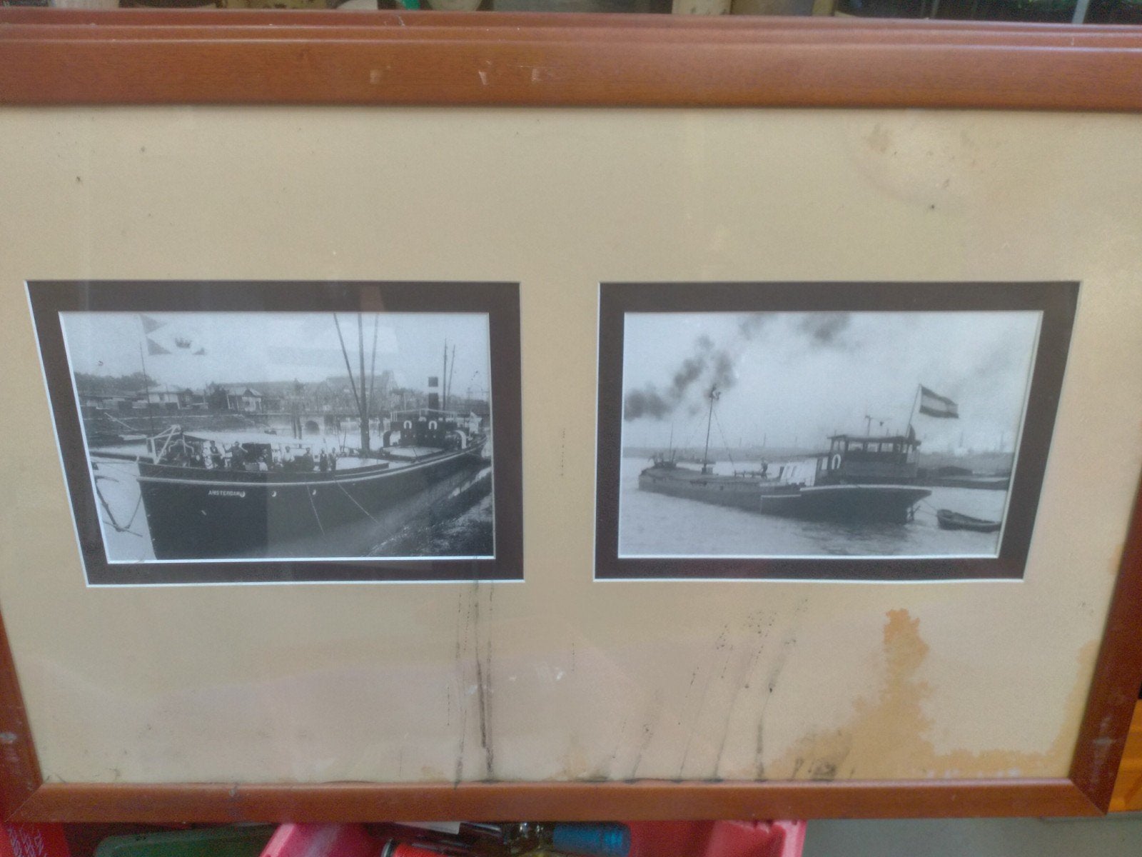 Oude foto's van schepen - 'Amsterdam' en sleepboot, Ophalen of Verzenden
