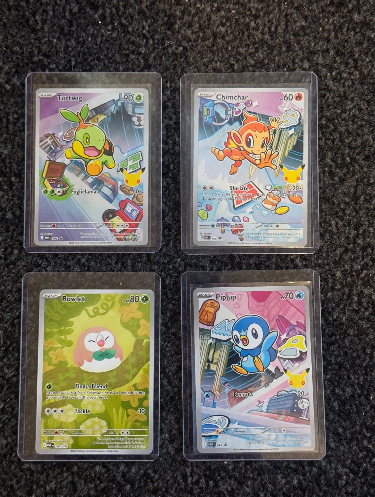 Pokémon kaarten: Turtwig, Chimchar, Rowlet, Piplup, Ophalen of Verzenden, Zo goed als nieuw, Meerdere kaarten
