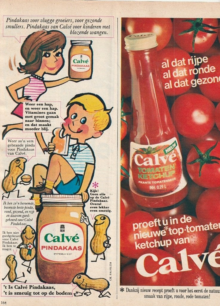 Retro reclame 1966 Calvé pindakaas & tomaten ketchup, Verzamelen, Verzenden, Overige typen
